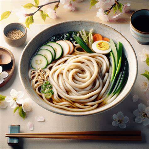Plato de udon en un bol, mostrando la textura de los fideos