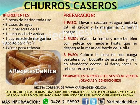 Infografía detallando los ingredientes y pasos clave de la receta de churros.