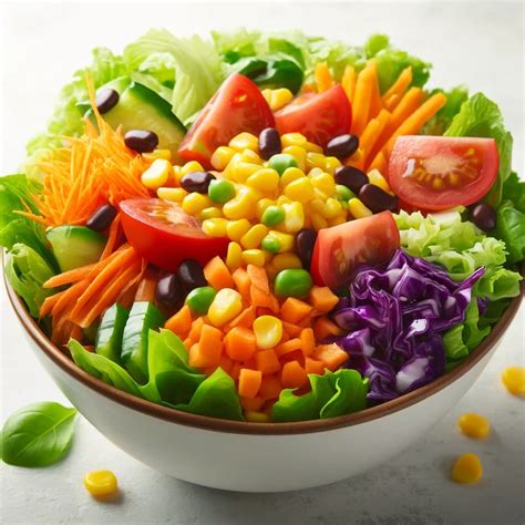 Imagen de una ensalada colorida y apetitosa con diversos ingredientes frescos.