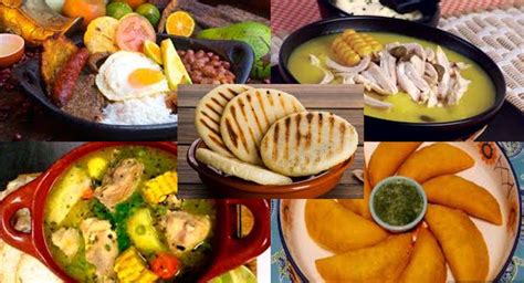 Imagen de varios platos colombianos coloridos y apetitosos.