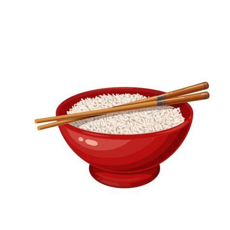 Ilustración de un cuenco de arroz blanco con palillos japoneses