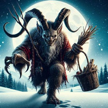 Detalle de la iconografía de Krampus: cuernos, lengua larga y garras