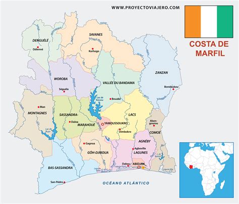 Mapa de las principales zonas cacaoteras de Costa de Marfil y su relevancia económica.