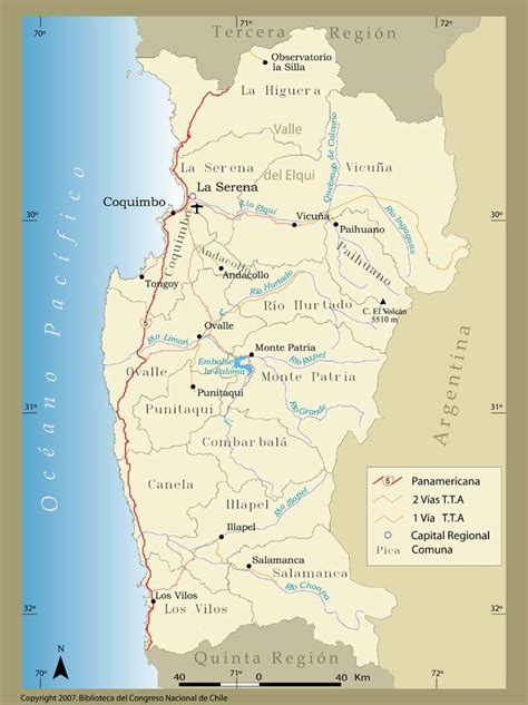 Mapa de la Región de Coquimbo destacando la ubicación de Pichidangui.