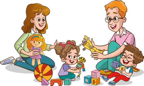 Ilustración de padres jugando en el suelo con sus hijos en un ambiente cálido y seguro