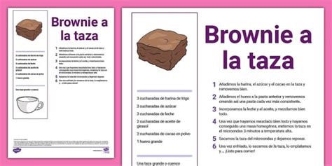 Infografía con los pasos simplificados para hacer brownie en taza.