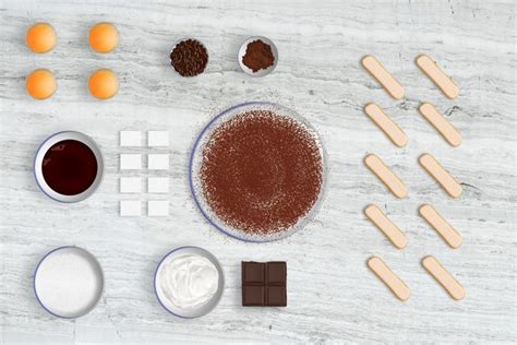 Esquema visual de los ingredientes básicos: harina, cacao, huevos, leche, fresas y chocolate