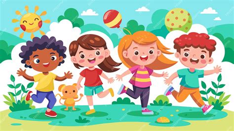 Ilustración de niños jugando felizmente al aire libre