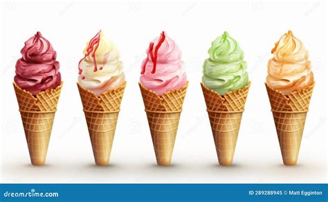 Ilustración de varios conos de helado de diferentes tipos y tamaños