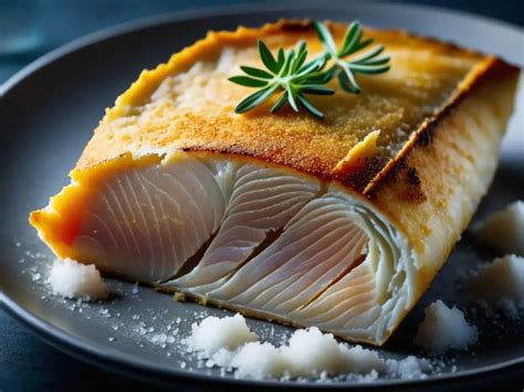 Salmón listo en costra de sal, con la costra partida y el pescado expuesto