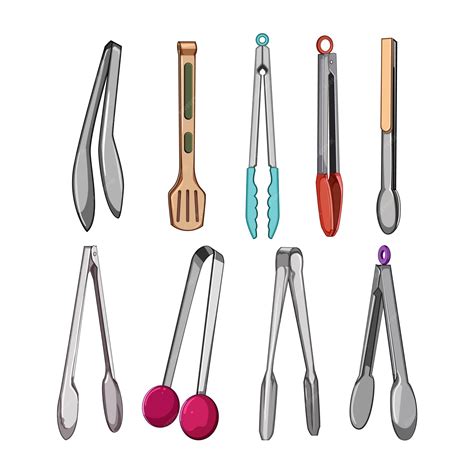 Ilustración de unas pinzas de cocina básicas con dos brazos metálicos y puntas para sujetar alimentos.