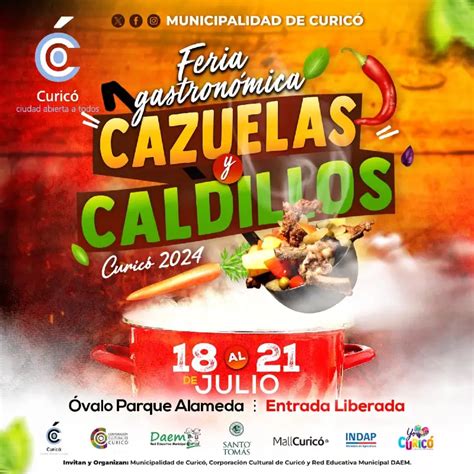 Festival de Caldillos y Cazuelas en Curicó, con puestos de comida y gente degustando
