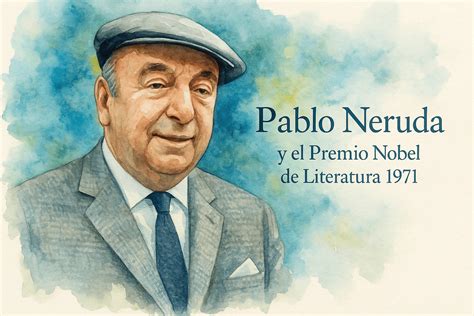 Retrato de Pablo Neruda con un fondo de paisaje costero chileno