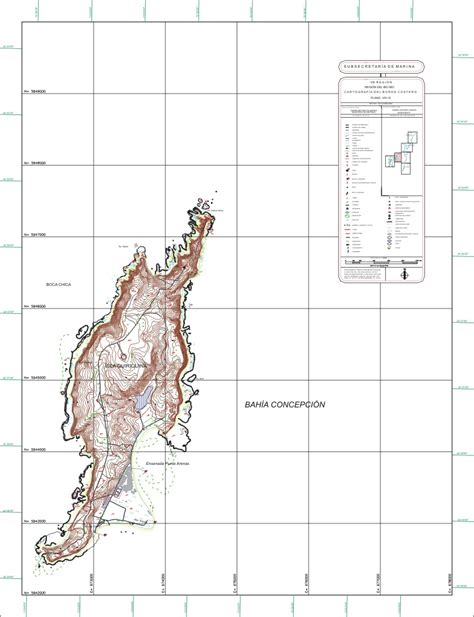 mapa de Talcahuano y la Isla Quiriquina con indicación de recintos militares