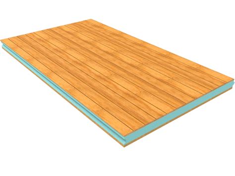 Detalle de la estructura del Panel Sándwich Madera Friso de Abeto, mostrando el aglomerado hidrófugo exterior, el friso de abeto interior y el núcleo aislante.