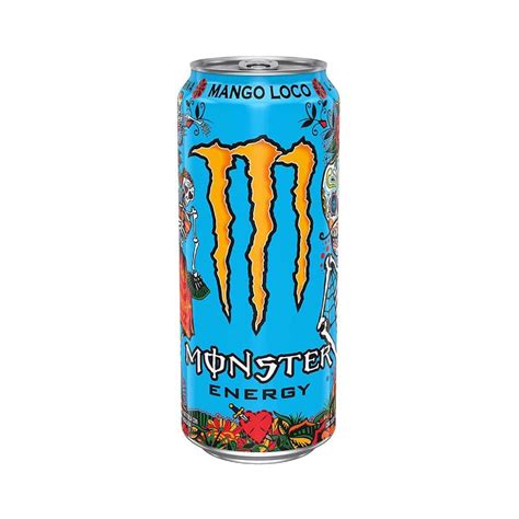 Imagen de lata de Monster Mango Loco con diseño de calaveras mexicanas y colores vibrantes