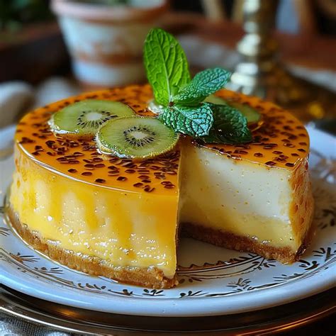 Foto de cheesecake de maracuyá recién horneado