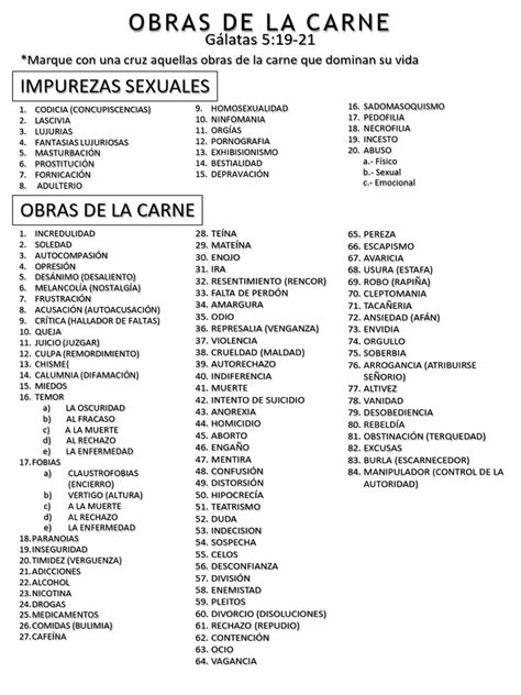 Infografía detallada que clasifica las obras de la carne y explica el significado de términos griegos clave como 