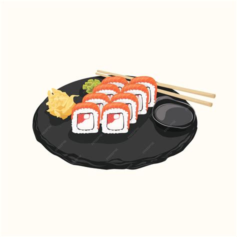 ilustracion de un plato de sushi con palillos