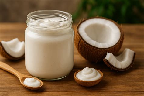 Infografía sobre los beneficios nutricionales de la crema de coco.