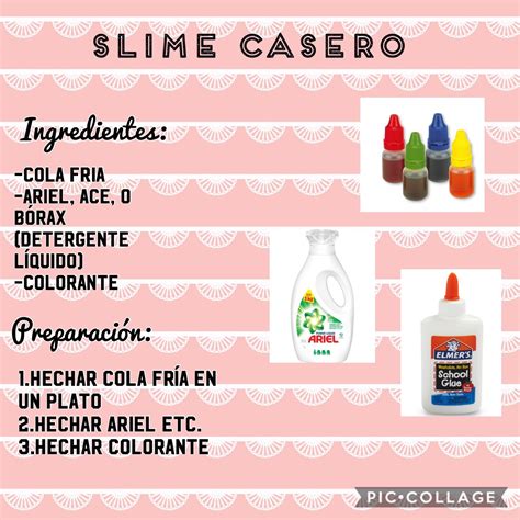 Infografía con los ingredientes básicos para hacer slime