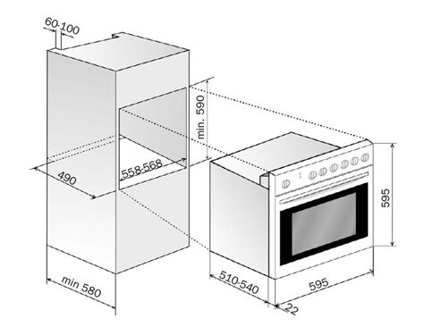Esquema comparativo entre las distintas configuraciones y dimensiones de los hornos empotrables modernos