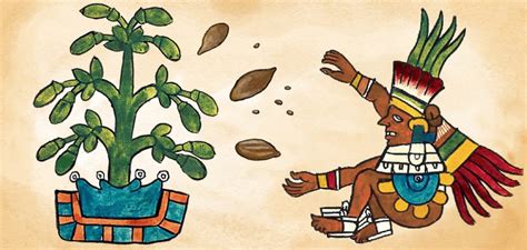 Ilustración de la civilización maya o azteca consumiendo cacao en un ritual