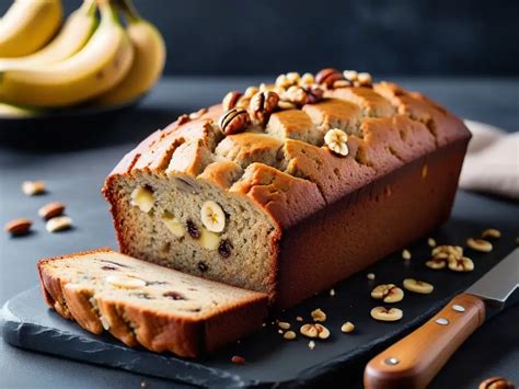 Foto de pan de plátano y chocolate vegano recién horneado