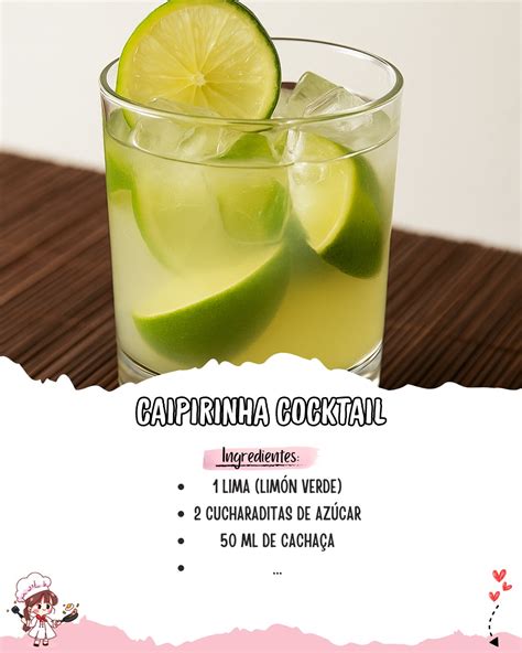 infografía con los ingredientes básicos de la caipiriña: cachaça, lima, azúcar y hielo