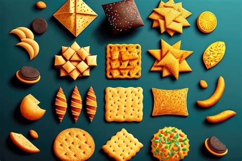Ejemplo de galletas cracker con diferentes formas y sabores