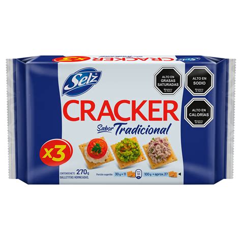 Imagen de un empaque de galletas cracker Selz con la lista de ingredientes