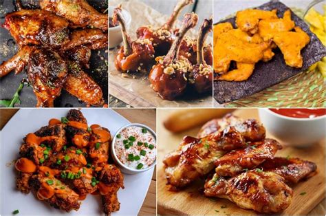 variedad de alitas de pollo con diferentes glaseados