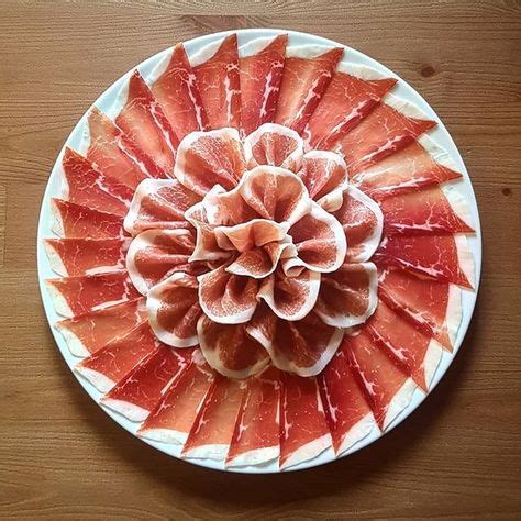 foto de un plato de jamón ibérico de bellota con su característico magro rojo y vetas de grasa