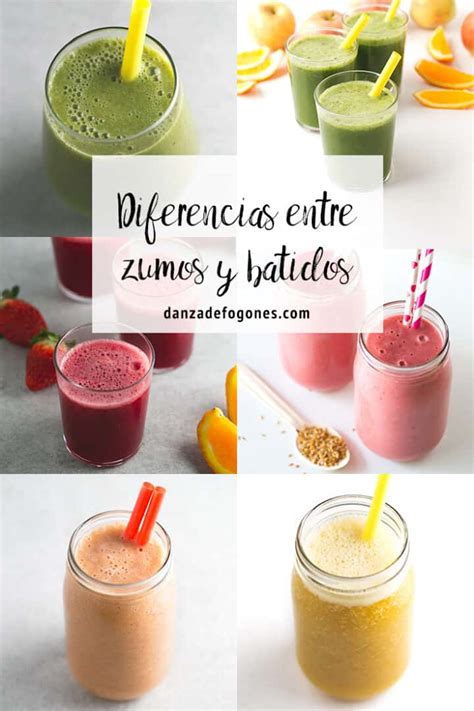 Infografía comparativa: Diferencias entre zumos, batidos (smoothies) y sorbetes, destacando sus texturas y beneficios nutricionales.