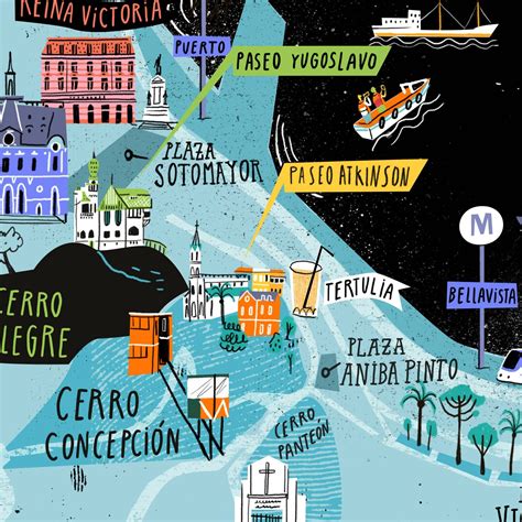 Mapa de Valparaíso con las ubicaciones de Plaza Sotomayor y Barrio Puerto resaltadas para el evento 