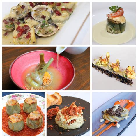 Collage de imágenes mostrando diferentes platos con alcachofa