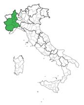 Mapa de Italia destacando la región del Piamonte.