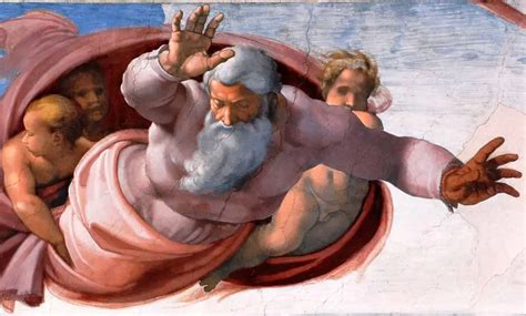 Representación de Dios separando la tierra y las aguas por Miguel Ángel