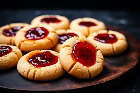 fotografía de alta calidad de galletas Delicias con relleno de mermelada sobre un plato artesanal