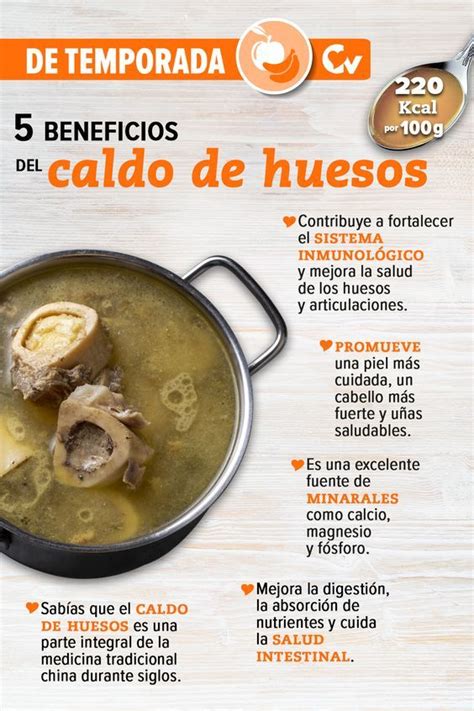 Infografía sobre los beneficios del caldo de carne, destacando nutrientes y colágeno