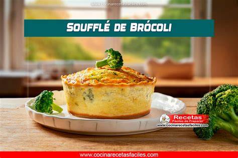 Diagrama mostrando la estructura de un soufflé de brócoli, con capas de bechamel y claras montadas.