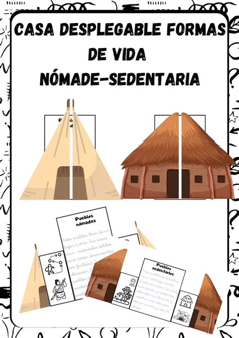 Esquema comparativo de vida nómade y sedentaria, con ilustraciones de viviendas y actividades