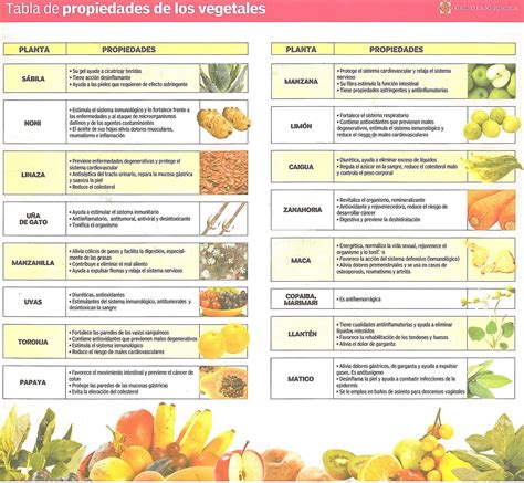 Tabla comparativa de colores de vegetales y sus propiedades nutricionales (Púrpura, Rojo, Amarillo, Blanco, Verde)