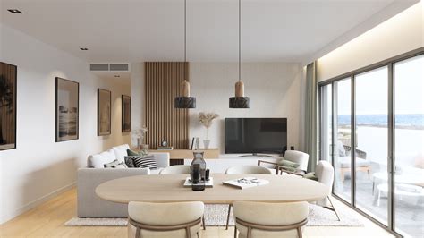 Plano o render de un departamento moderno con vista al mar en La Serena.