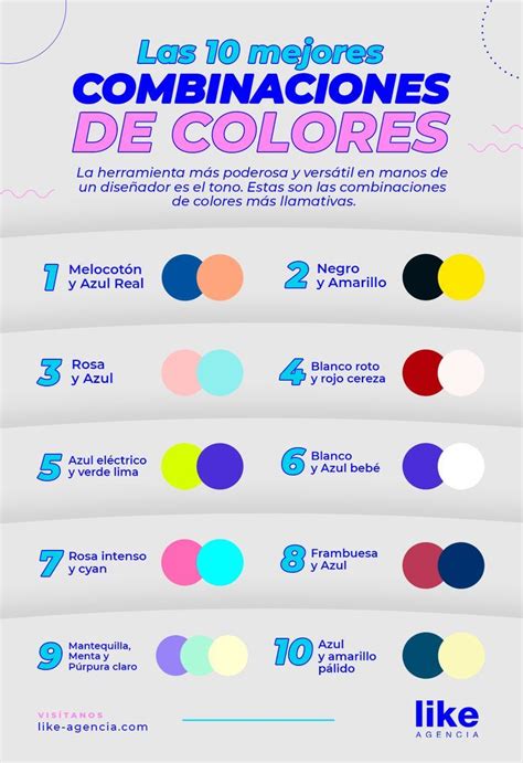 Tabla con ejemplos de combinaciones de colores populares.