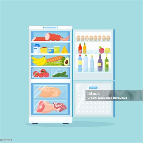 Ilustración de un refrigerador abierto mostrando diferentes alimentos y sus fechas de caducidad.