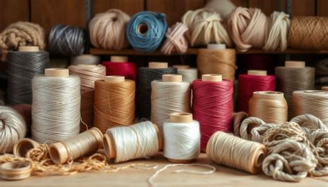Muestra de diferentes tipos de hilos de algodón y acrílico en varios colores.