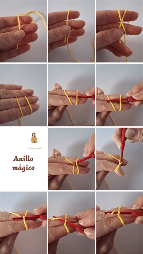 Diagrama paso a paso de cómo hacer un anillo mágico.