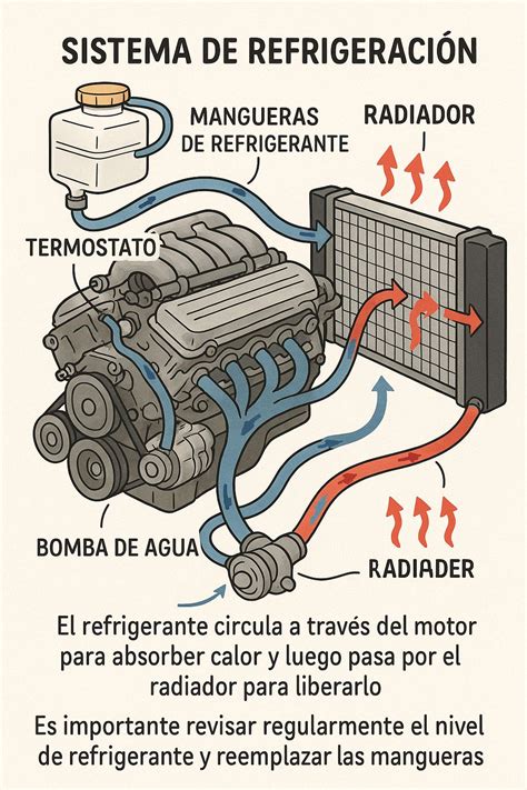 infografía mostrando la ubicación del depósito de refrigerante y las marcas de nivel mínimo y máximo