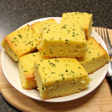 Pan de maíz con cebolla y hierbas, vista de cerca, dorado y apetitoso